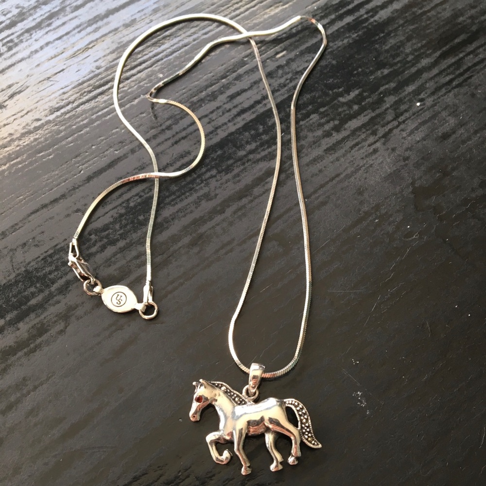 sterling silver and garnet horse necklace